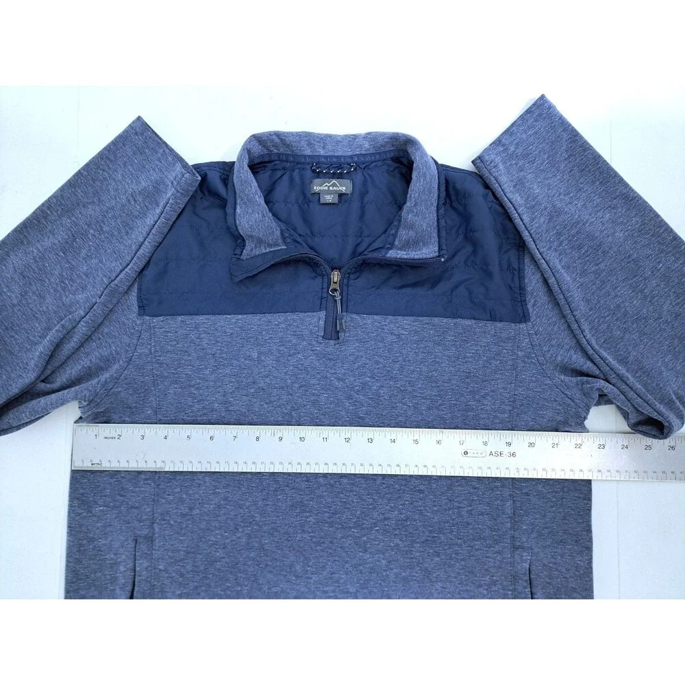 Eddie Bauer Men's Large Mixed Media Zip Pullover Blue Fleece Sweater Trail